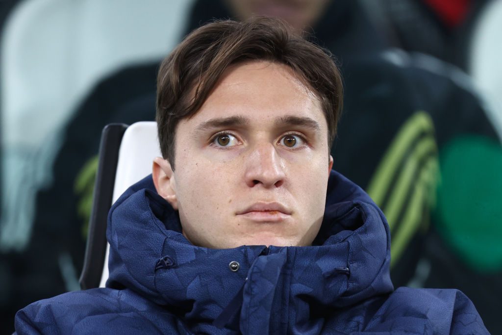 Federico Chiesa of Juventus Fc  looks on during the Coppa