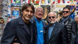 SSC Napoli Captain Giovanni Di Lorenzo And President Aurelio De Laurentiis Visit The Maradiona Mural